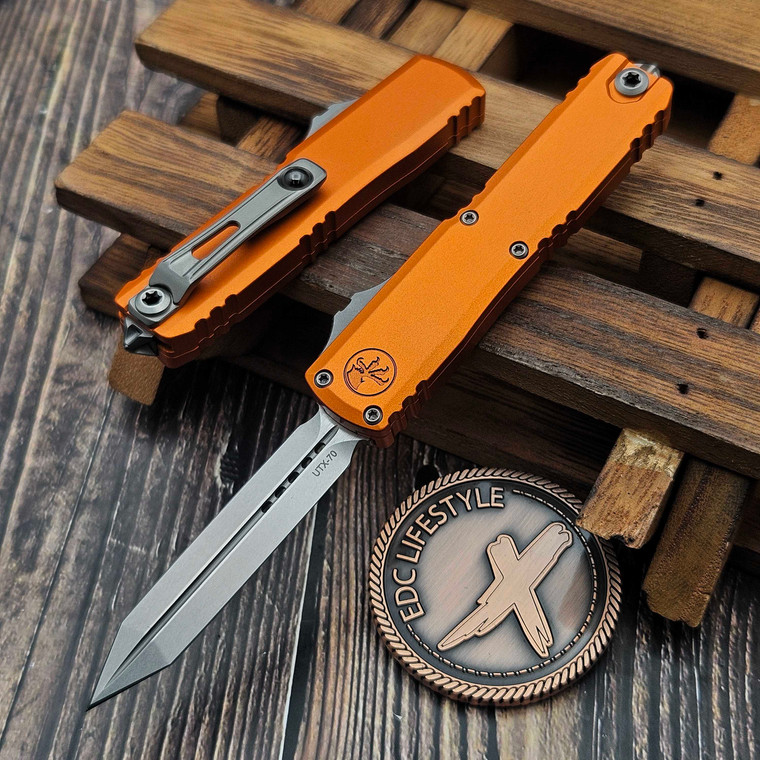 Microtech UTX-70 Orange 2.5" Spartan D/E Stonewash 12494-10OR