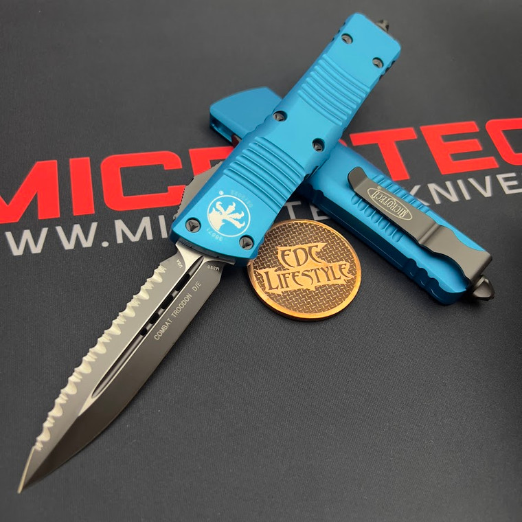 Microtech Combat Troodon Turquoise Fully Serrated Black Standard 142-3TQ