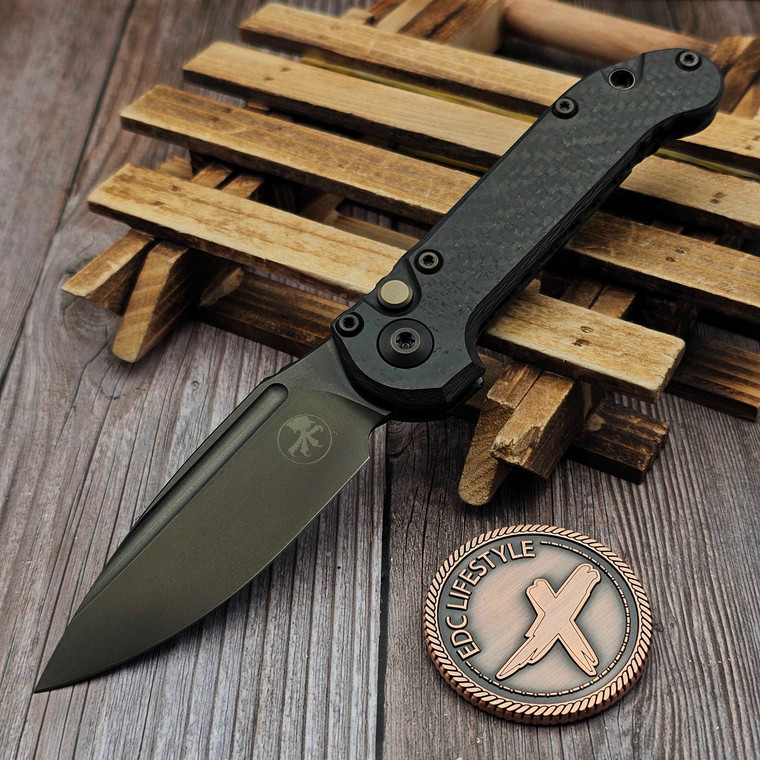 Microtech LUDT Slab Side Carbon Fiber Clip Point DLC Stonewash DLC Ti Accent Marfione Select 1135-1DLCTMS2
