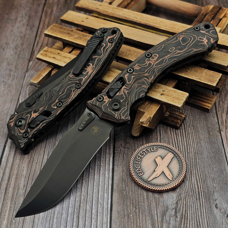 Microtech Amphibian Ram-Lok Slab Side Livewire Carbon Fiber DLC Stonewash DLC Ti Accent Marfione Select 137RL-1DLCTMS3