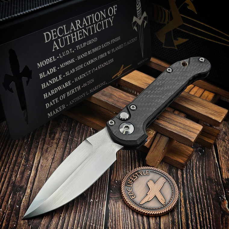 Marfione Custom LUDT Tulip Grind Hand Rubbed Satin Carbon Fiber Slab Side w/ Flamed Ti Accent