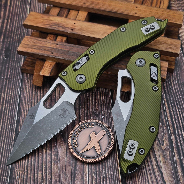Microtech Stitch Ram-Lok OD Green Fluted Aluminum Apocalyptic Full
