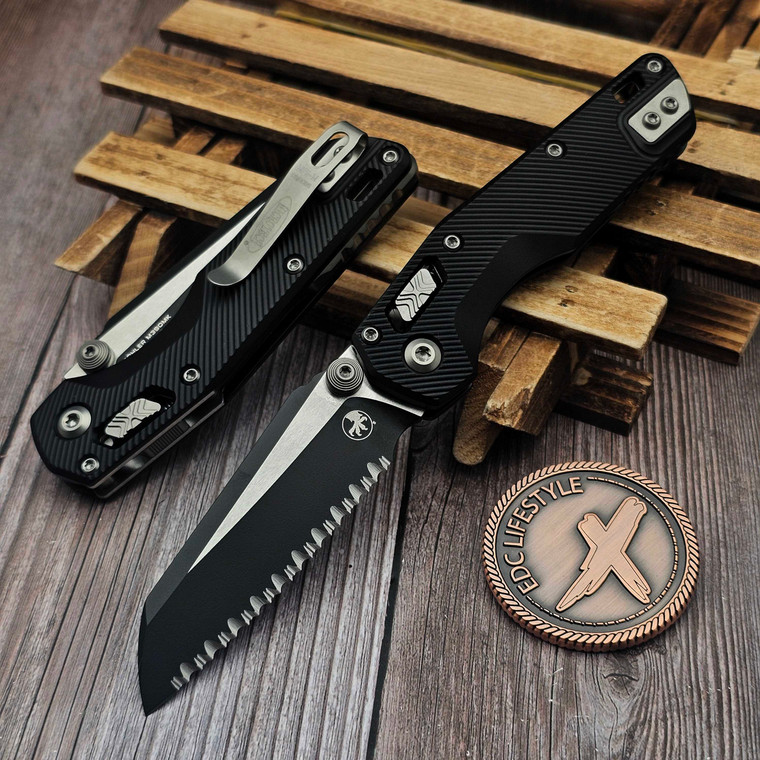 Microtech MSI Ram-Lok Mini Black Aluminum Fluted 3.10" S/E Full Serrated Tactical 210M-3FL