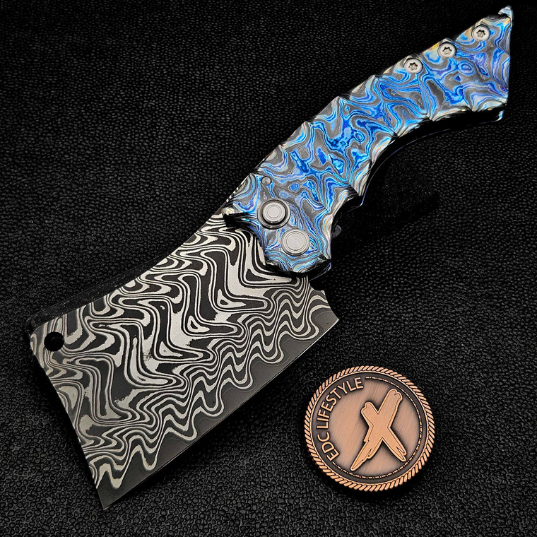 Sergey Rogovets ZircuTi Button Lock Cleaver Chad Nichols Damascus