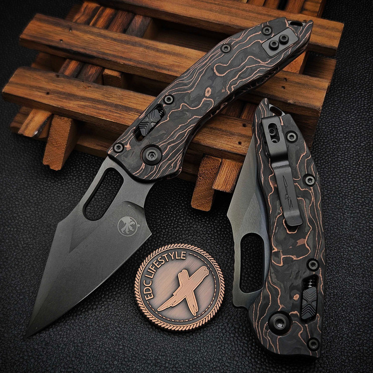 Microtech Stitch Ram-Lok Livewire Carbon Fiber DLC Stonewash w/DLC Ti Accent & DLC Stainless HW 169RL-1DLCTMS1