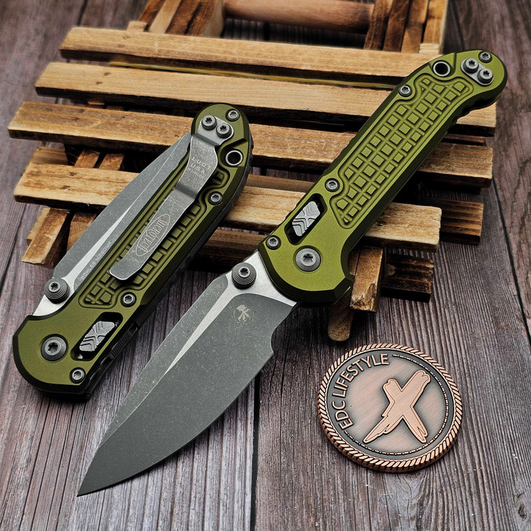 Microtech LUDT Ram-Lok Manual OD Green Frag Aluminum 3.4" Clip Point Apocalyptic M390MK 1135RL-10APFROD