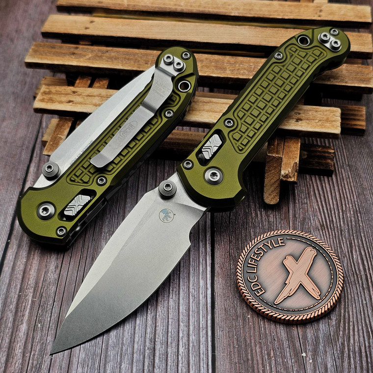 Microtech LUDT Ram-Lok Manual OD Green Frag Aluminum 3.4" Clip Point Stonewash M390MK 1135RL-10FROD