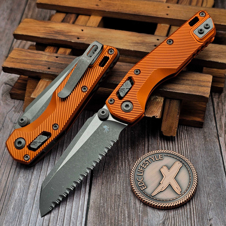 Microtech MSI Ram-Lok Mini Orange Aluminum Fluted 3.10" S/E Full Serrated Apocalyptic 210M-12APFLOR  By Edc Lifestyle