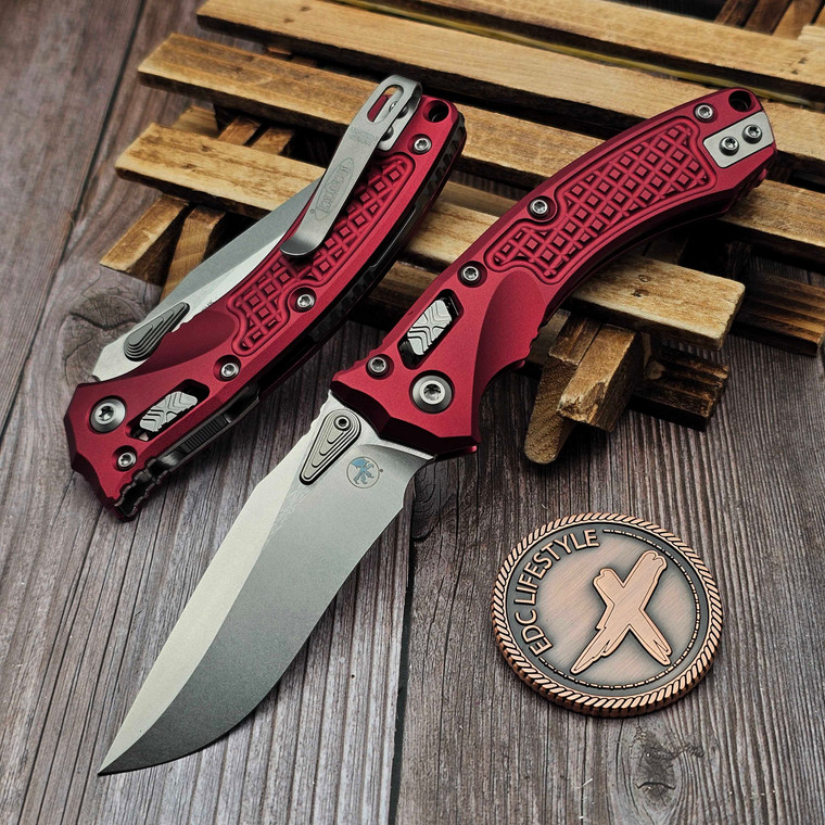 Microtech Amphibian Mini Ram-Lok Merlot Aluminum Frag 3.25" S/E Stonewash 137MRL-10FRMR