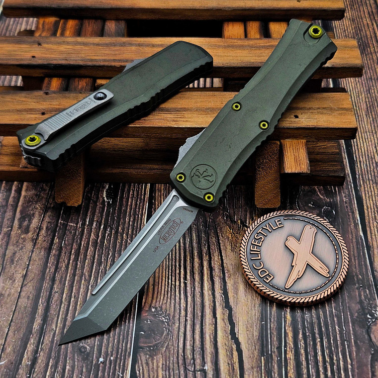 Microtech Hera II Mini Distressed Grenade Green T/E 2.95" Apocalyptic Standard 1704M-10DGG-U25