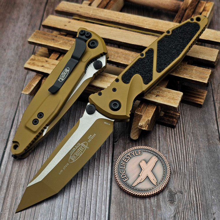 Microtech Socom Elite Manual Cerakote Tan RAL-8000 4" T/E 161-1CRA-Z4