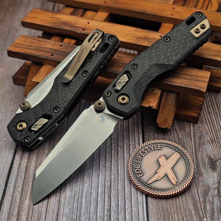 Microtech MSI Mini Slab Carbon Fiber 3.18" S/E Stonewash Flamed Ti Accent Marfione Select 210M-10MS11