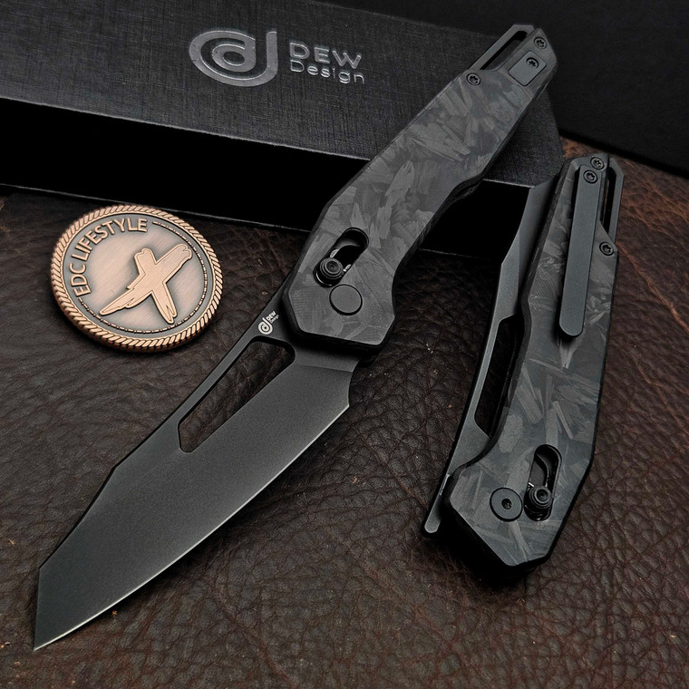 Dew Hara SOUGA Marble Carbon Fiber Crossbar Lock 3.63" PVD M390 Reverse Tanto