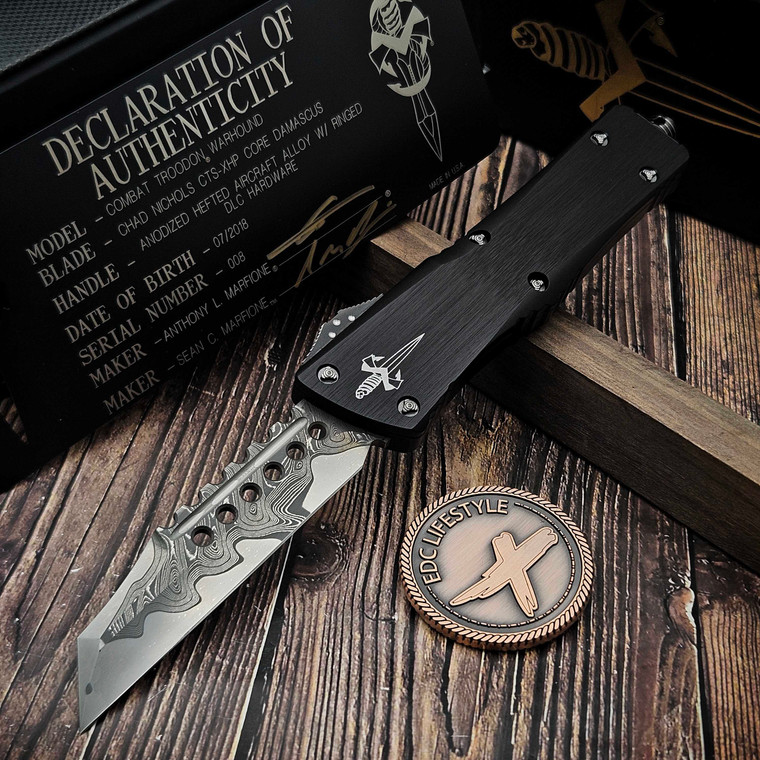 Marfione Custom Combat Troodon Warhound Chad Nichols CTS-XHP Core Damascus DLC Ringed HW S/N 008 - Preowned