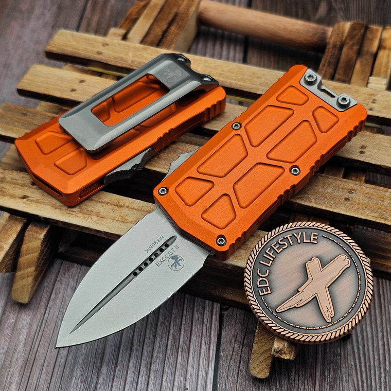 Microtech Exocet II Orange 1157-10OR 2.31" Stonewash OTF Money Clip by EDC Lifestyle