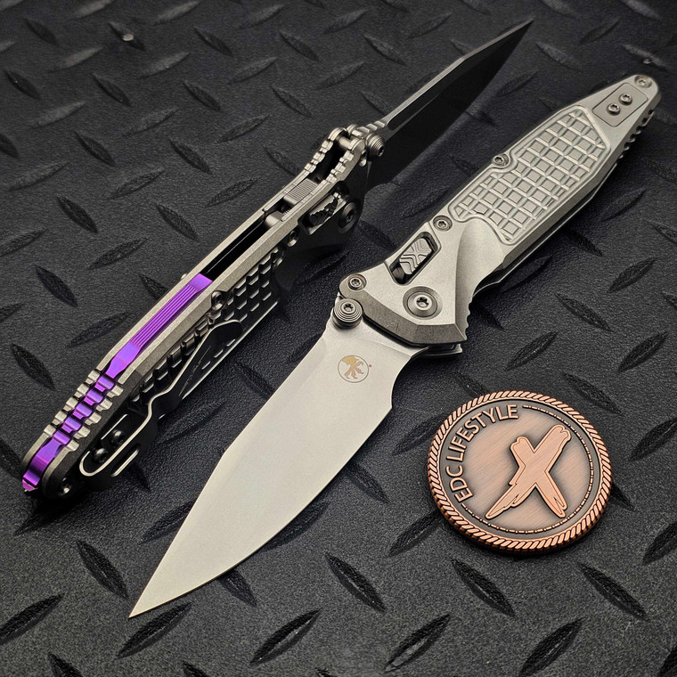 MICROTECH SOCOM RAM-LOK CLIP POINT STONEWASH FRAG TITANIUM W/PURPLE TI ACCENT 160RL-10FRMS4