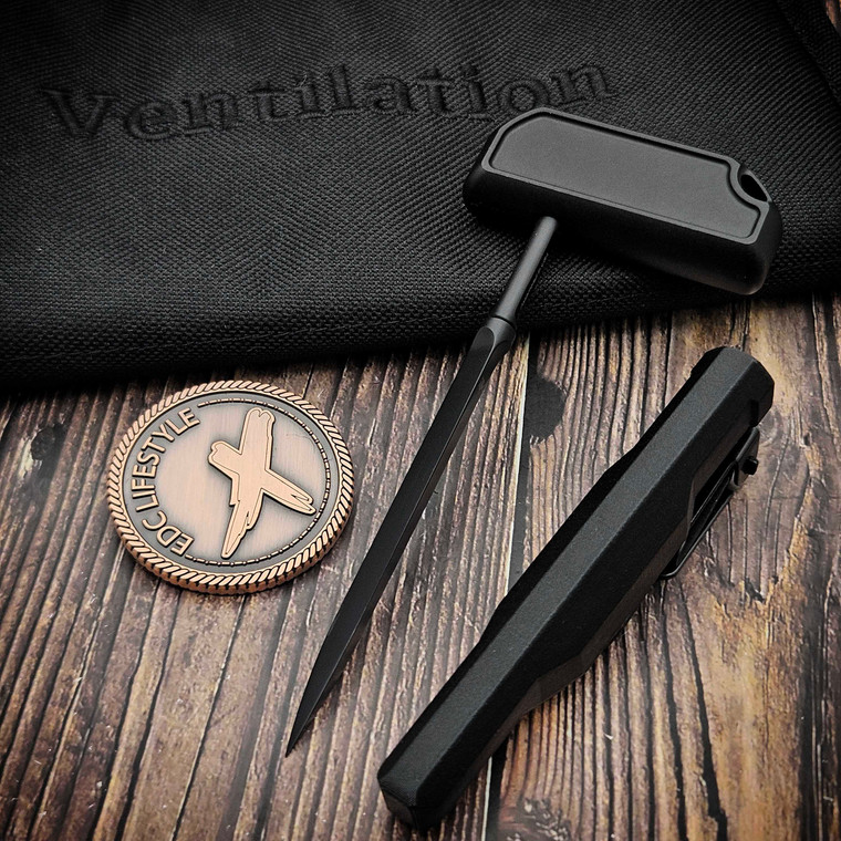 Bastinelli Knives Ventilation Black Smooth Handle, Black PVD Spike