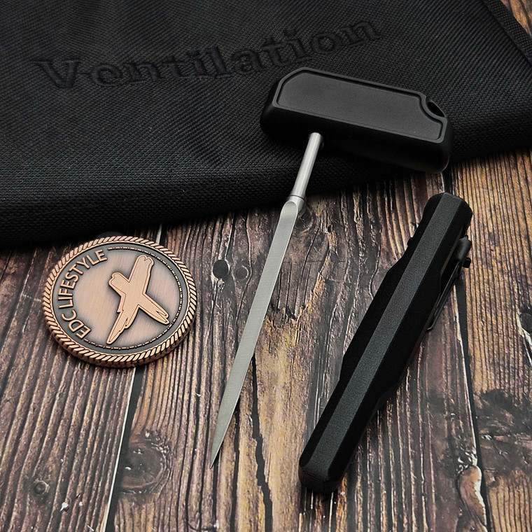 Bastinelli Knives Ventilation Black Smooth Handle, Satin Spike