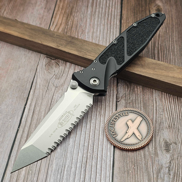 Microtech Socom Elite Manual Black T/E Stonewash Full Serrated 161-12 S/N 13159 - Preowned