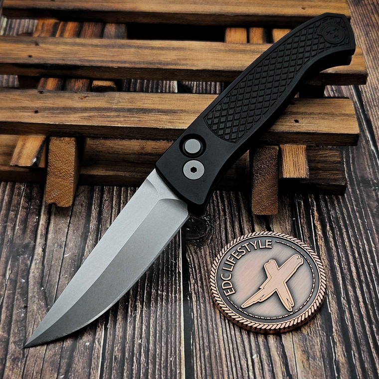 Pro-Tech Knives TR-4 Black Feather Tactical Response Auto Folder 4" Saber Grind Stonewash Magnamax T4105FMM