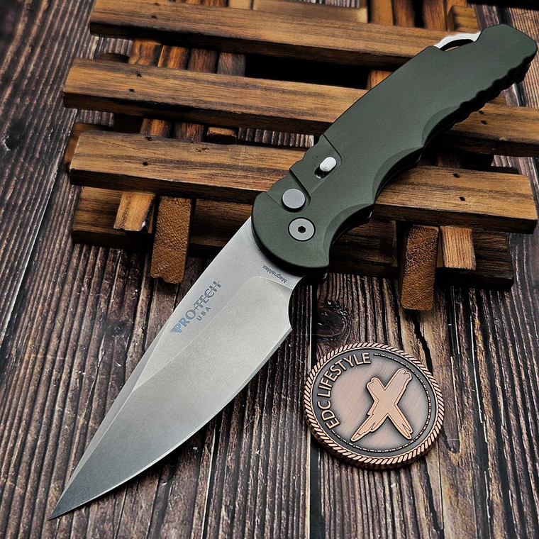 Pro-Tech Knives TR-4 Green Tactical Response Auto Folder 4" Saber Grind Stonewash Magnamax T4105MMGREEN