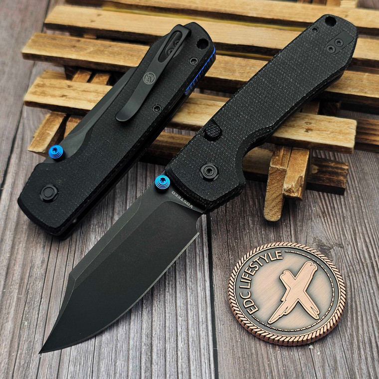 Vosteed Raccoon Black Micarta Button Liner Lock 3.2" Black Stonewash Bowie VS-A2910 by EDC Lifestyle