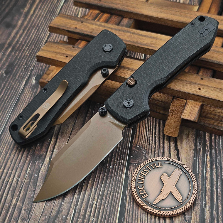 Vosteed Raccoon Black Micarta Button Liner Lock 3.2" Copper Dune Bowie VS-A2926 by EDC Lifestyle