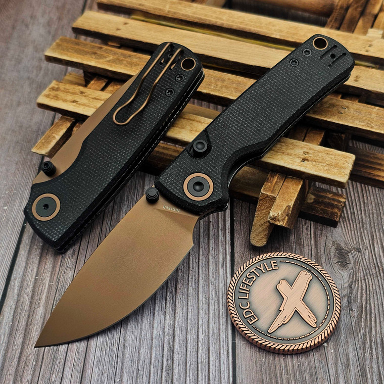 Vosteed Porcupine Black Micarta Button Liner Lock 2.99" S/E Copper Dune VS-A2610 by EDC Lifestyle