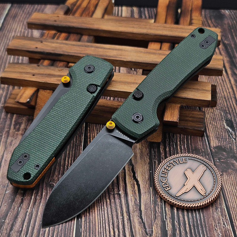 Vosteed Raccoon Green Micarta Button Liner Lock 3.2" S/E Black Stonewash VS-A2901 by EDC Lifestyle