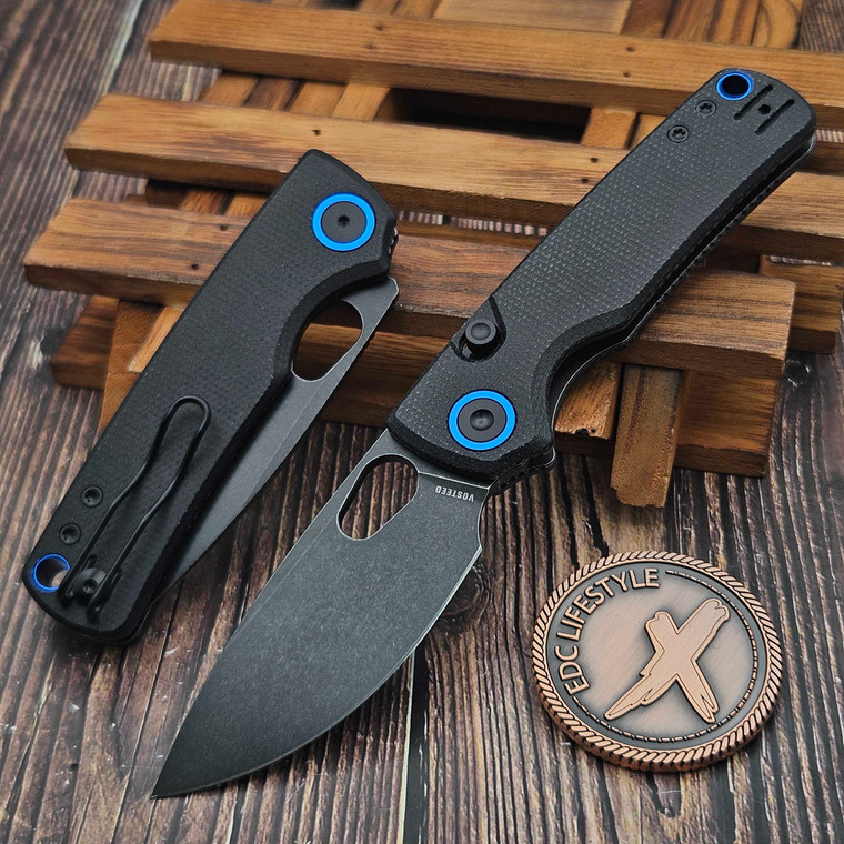 Vosteed Porcupine Black Micarta Button Liner Lock 2.99" S/E Black Stonewash VS-A2601 by EDC Lifestyle