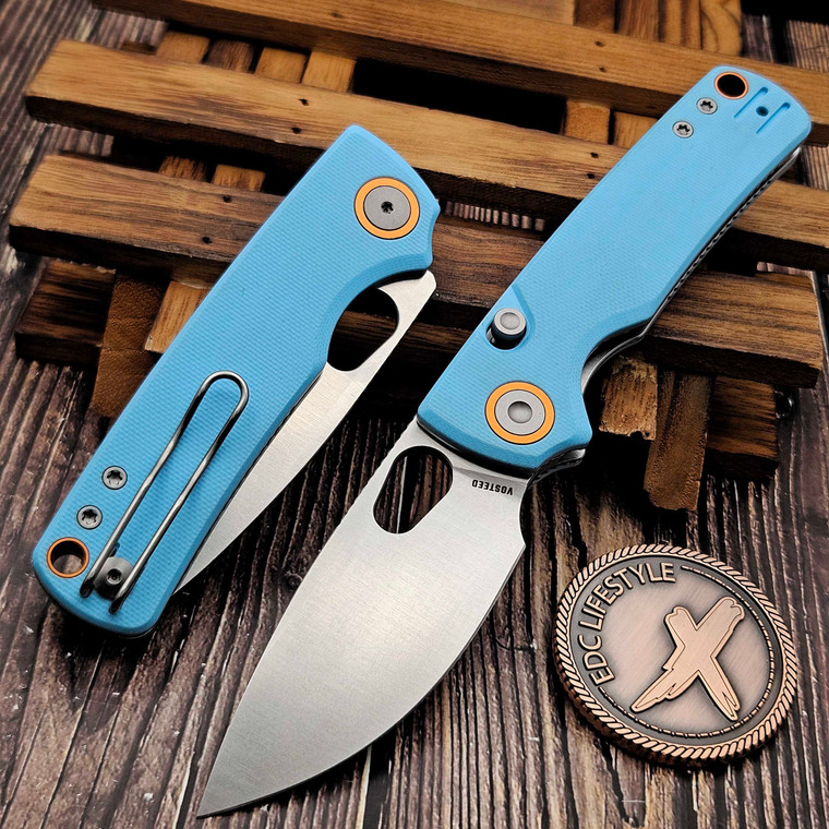 Vosteed Porcupine Sky Blue G10 Button Liner Lock 2.99" S/E Satin VS-A2608 by EDC Lifestyle