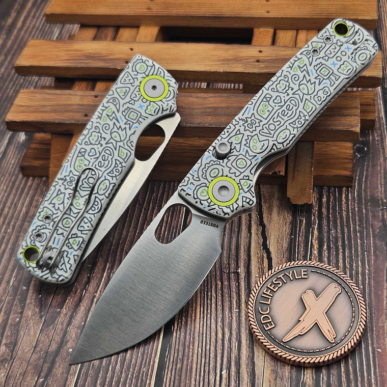 Vosteed Porcupine Doodle Monster G10 Button Liner Lock 2.99" S/E Satin VS-A2620 by EDC Lifestyle
