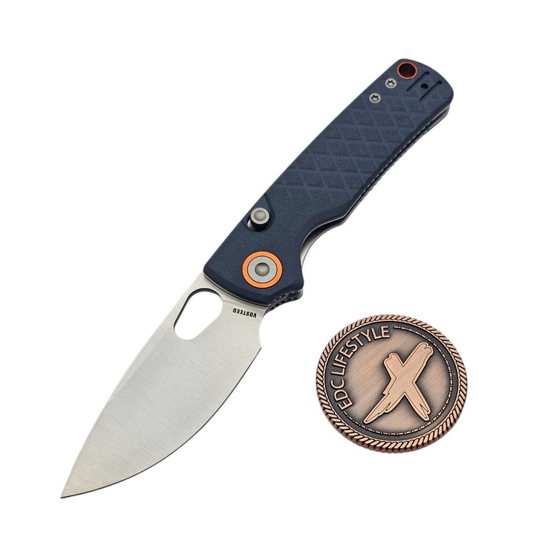 Vosteed Porcupine Blue G10 Button Liner Lock 2.99" S/E Satin VS-A2621