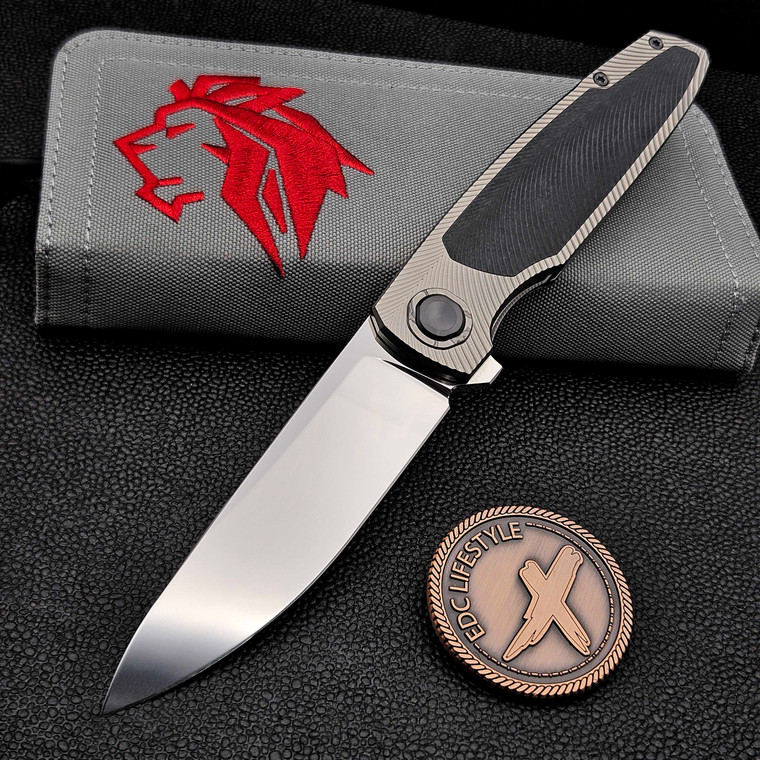 Holt Bladeworks Outlaw OP176 Feather W/Black Timasucs Accents & Morphaholic Black Glass