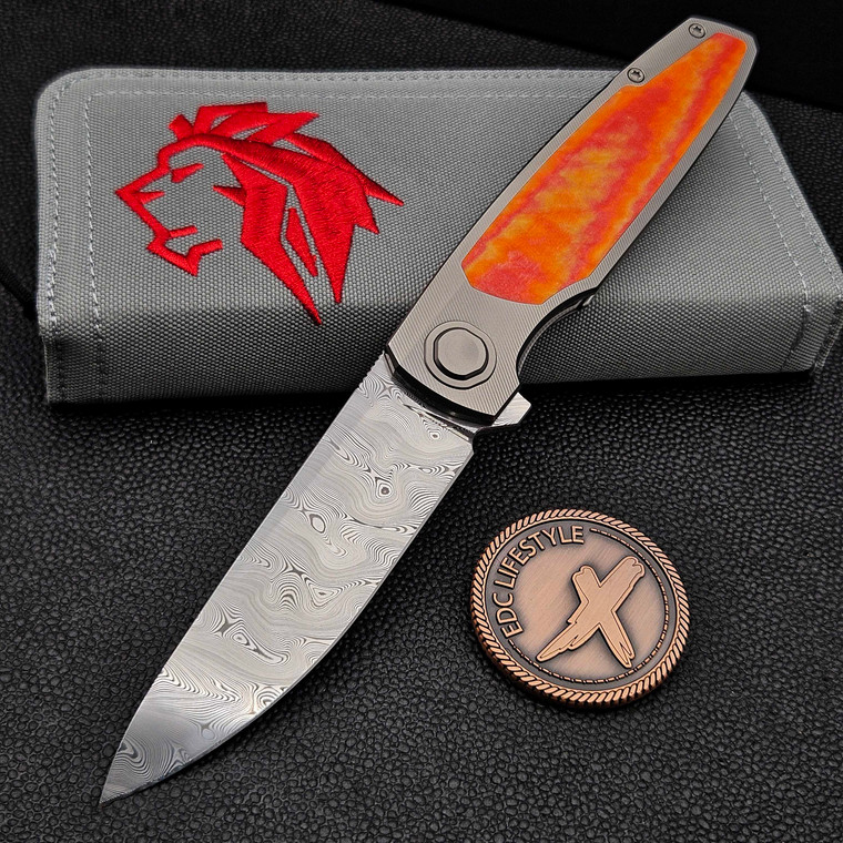 Holt Bladeworks Outlaw OP177 Pinstripes Damasteel Red & Orange TPC