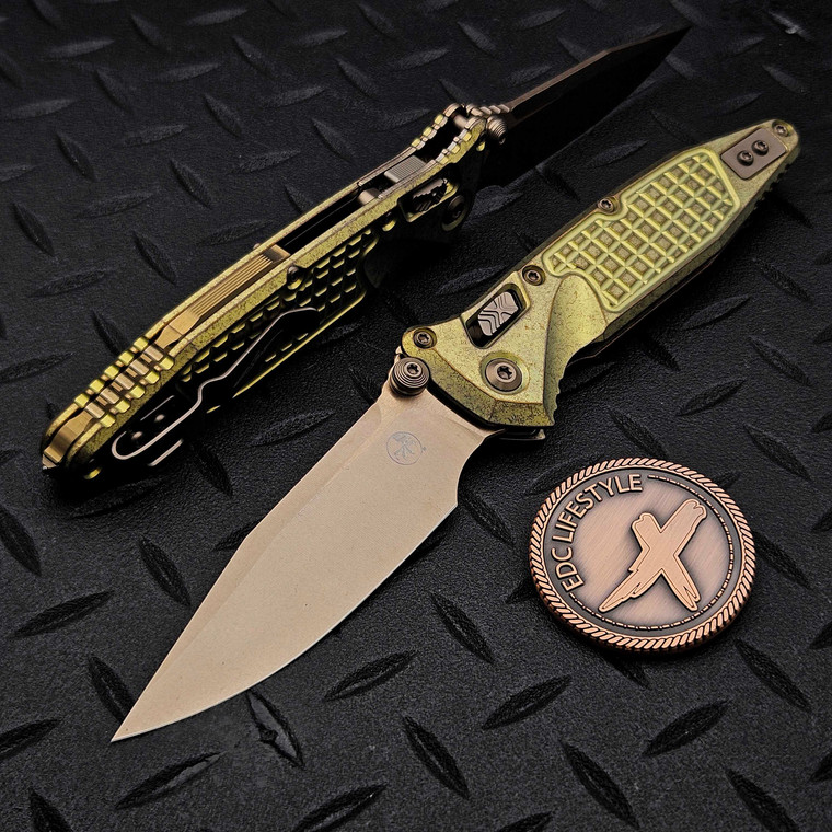 MICROTECH SOCOM RAM-LOK BRONZED STONEWASH CLIP POINT ANTIQUE GOLD FRAG TITANIUM W/BRONZE TI ACCENT MARFIONE SELECT 160RL-13FRMS2 by EDC Lifestyle