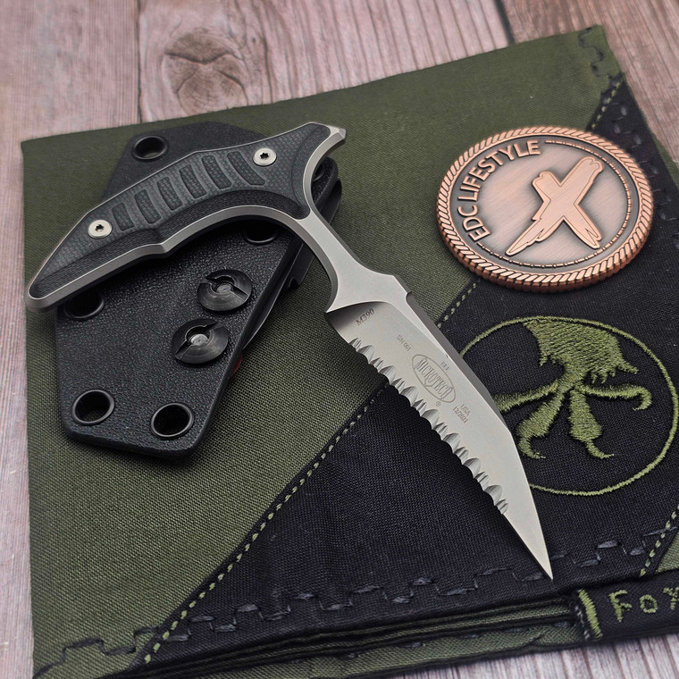 Microtech Bastinelli Bee Push Dagger Bead Blast Full Serrated Black G-10 218-9S S/N 001  - Preowned
