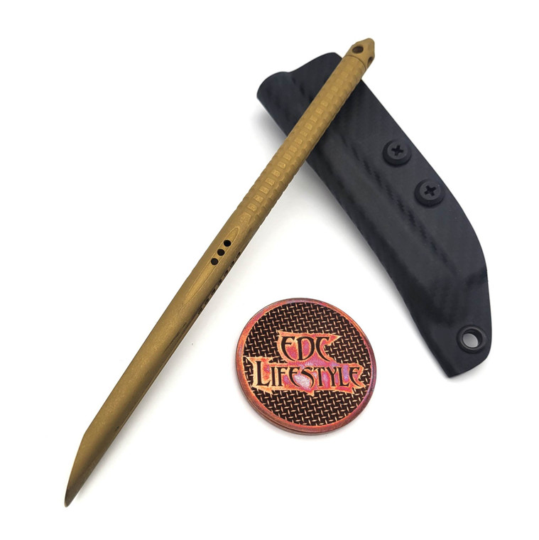 Microtech 112-1TINS TAC-P Gold Titanium Nitride Coated Stainless Steel Tactical Spike w/Glass Breaker, Kydex Sheath