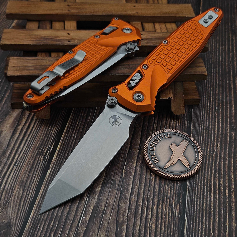 Microtech Socom Ram-Lok Orange Aluminum Frag 4.00" T/E Stonewash 161RL-10FROR