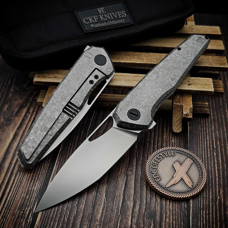 Custom Knife Factory CKF Tasca Crystal Titanium 3.6" CKF Wash & Satin Flats