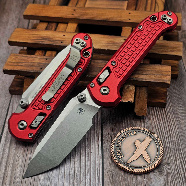 Microtech LUDT Ram-Lok Red Frag 3.40" T/E  Stonewash 1136RL-10FRRD by EDC Lifestyle