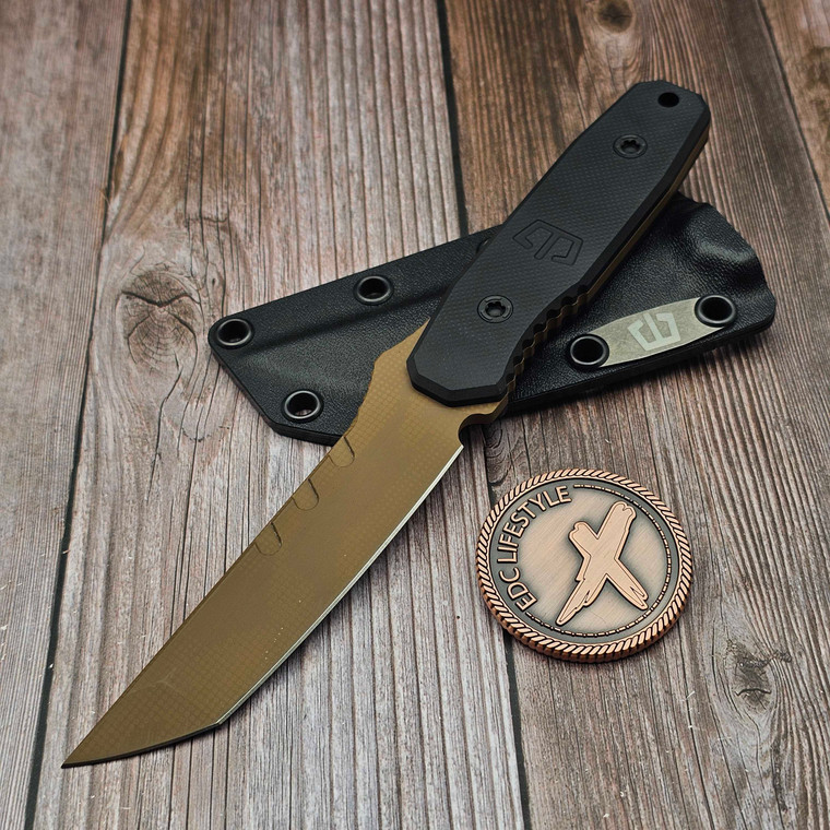 Blackside Customs 1/2 Tone Desert Tan Kimura Tanto Fixed Blade Knife