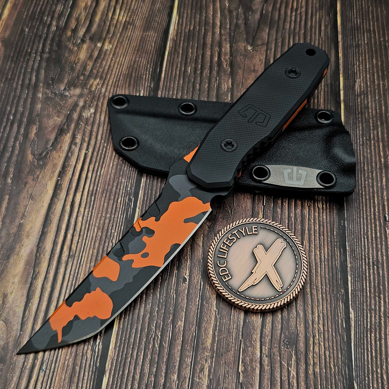 Blackside Customs Orange Multicam Kimura Tanto Fixed Blade Knife