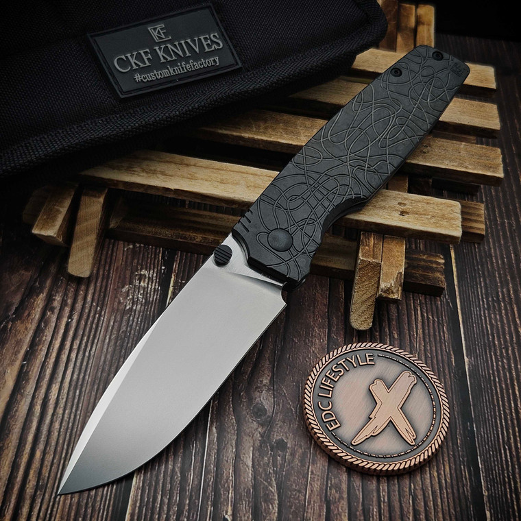 Custom Knife Factory CKF LEX Black Crystal Titanium 3.46" Polished Swedge