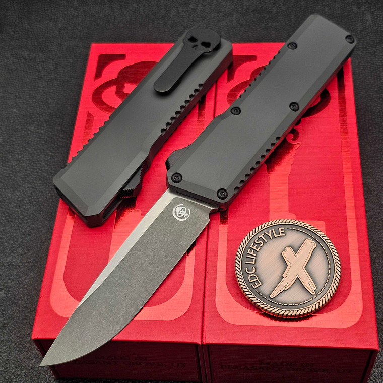 Chaves Knives Black Flat Blased Dissident OTF 3.7" D/P Two-Tone Stonewash by EDC Lifestyle