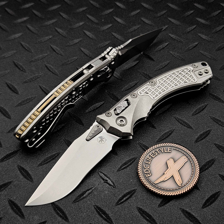 Microtech Amphibian Mini Ram-Lok Frag Titanium 3.25" S/E Stonewash Bronze Ti Accent Marfione Select 137MRL-10FRMS1 by EDC Lifestyle