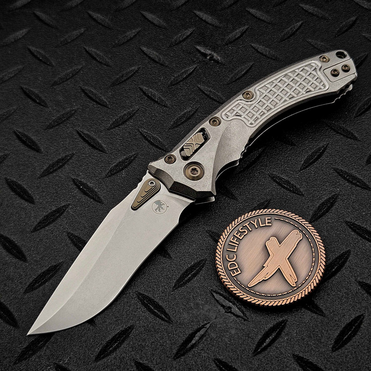 Microtech Amphibian Mini Ram-Lok Frag Titanium 3.25" S/E Stonewash Flamed Ti Accent Marfione Select 137MRL-10FRMS4 by EDC Lifestyle