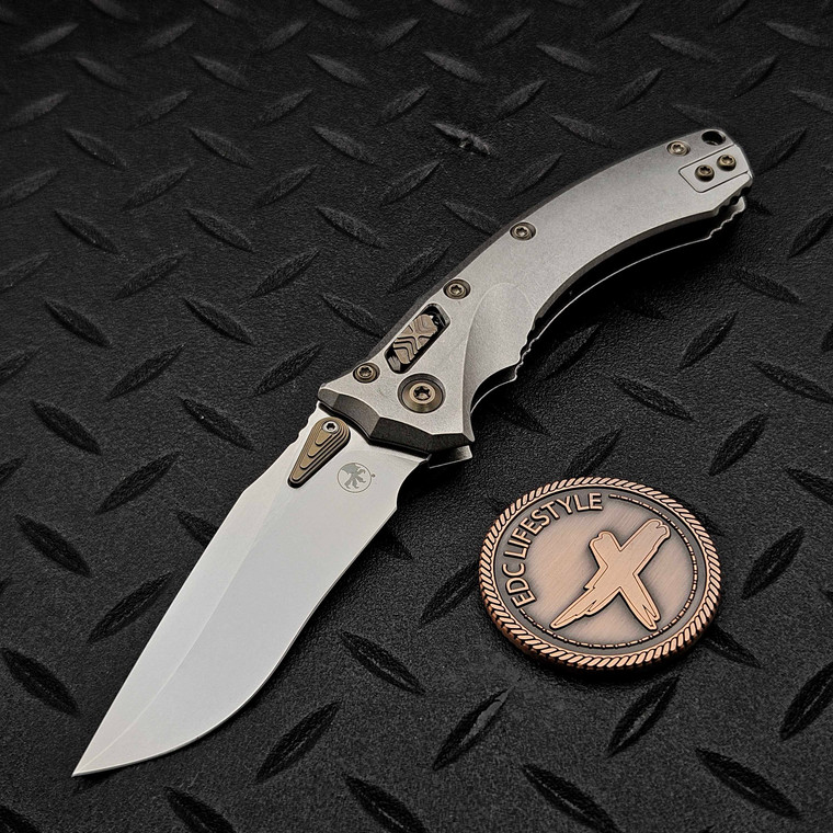 Microtech Amphibian Mini Ram-Lok Slab Titanium 3.25" S/E Stonewash Flamed Ti Accent Marfione Select 137MRL-10MS4 by EDC Lifestyle
