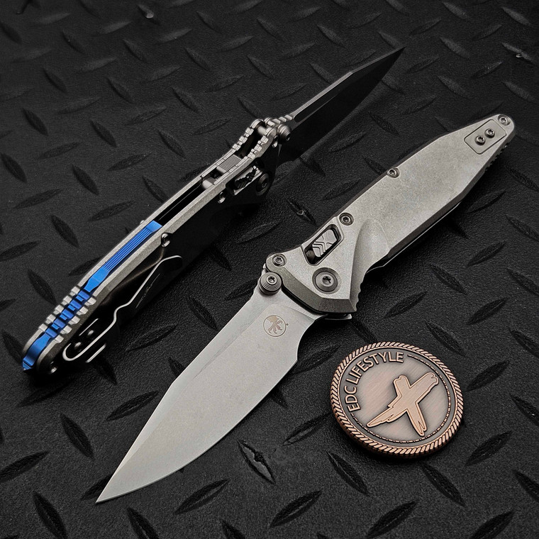 MICROTECH SOCOM RAM-LOK STONEWASH CLIP POINT SLAB SIDE TITANIUM W/BLUE TI ACCENT MARFIONE SELECT 160RLS-10MS3 by EDC Lifestyle