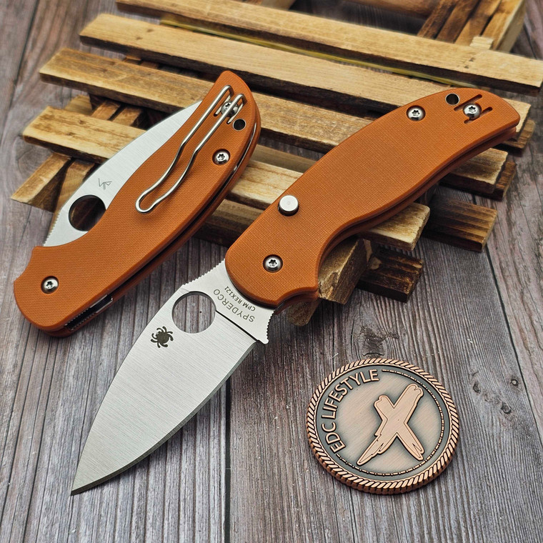 Spyderco Sage 6 Button Compression Lock Burnt Orange G-10 3" REX 121 Plain Edge C123GPBOR